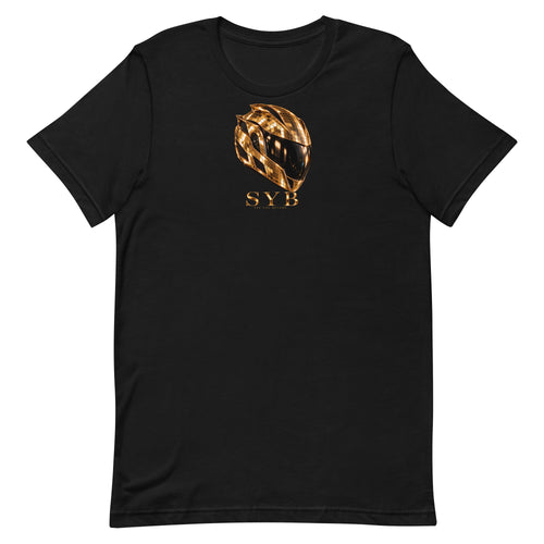 Icon Tee — Black, gold-tone front print on a black Bella + Canvas 3001 T-shirt
